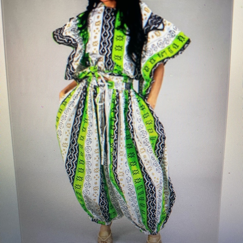 Green and Black Geometric Two Piece Set with Harem Fit